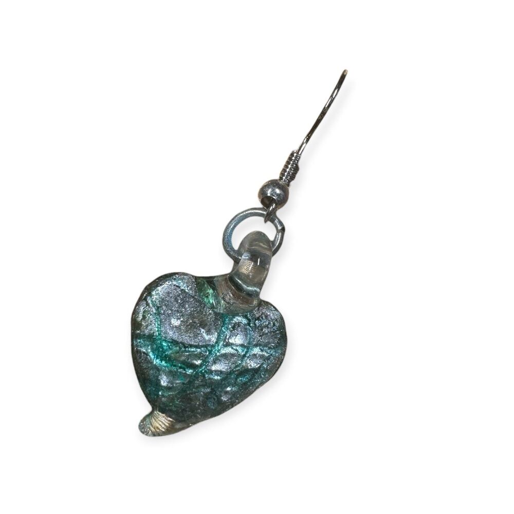 Aqua Blue Glass Heart Shaped Pendant Necklace w/ Matching Heart Shaped Earrings - Picture 5 of 6